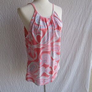 Pink Blue White Graphic Keyhole Shirt Top Britt USA Catalina Cloth Large